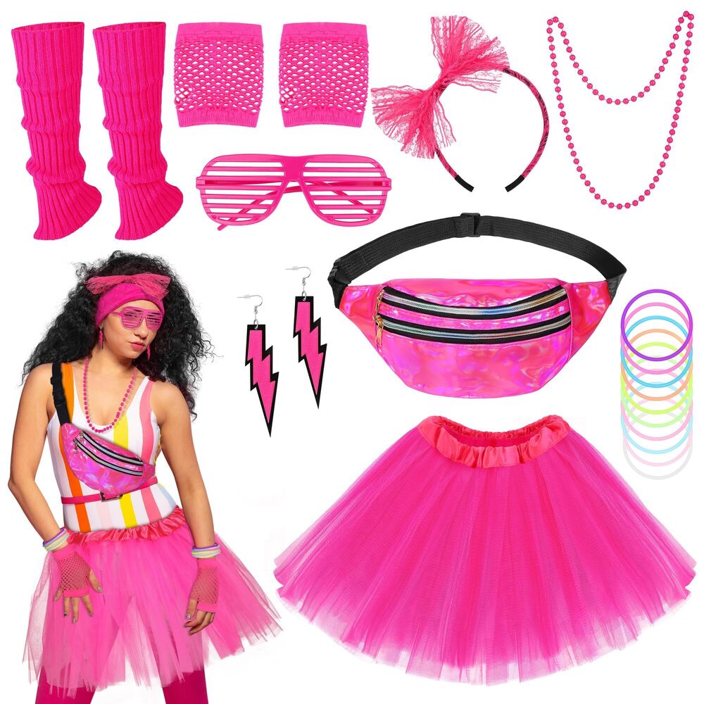 6688 80s Outfit Costume Accessoriess For Women, Neon Tutu